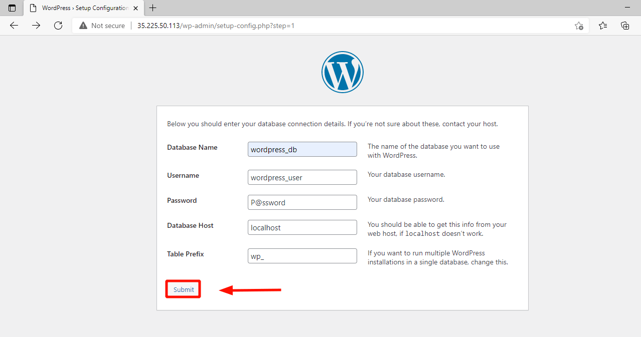 WordPress Database Details
